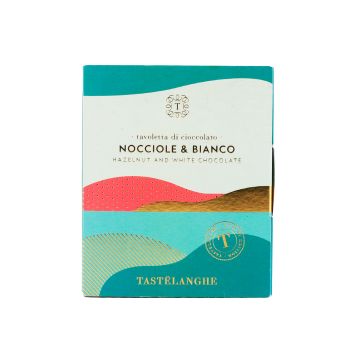 Ciocolata alba cu alune de padure intregi, Tastelanghe, 110g