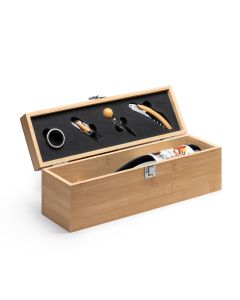 Cutie din lemn de bambus port vin cu accesorii 