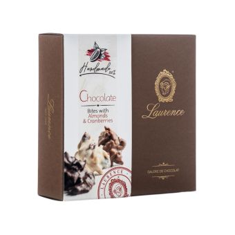 Bucatele de migdale și merisoare in ciocolata neagra 140g Laurence Chocolate
