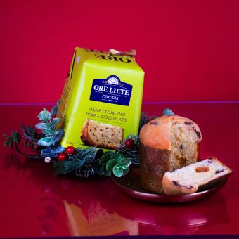Mini Panettone ORE LIETE cu pere și bucăți de ciocolată în cutie, 100g