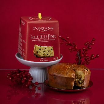 Panettone FONTANA clasic cu stafide și citrice confiate în cutie, 500g